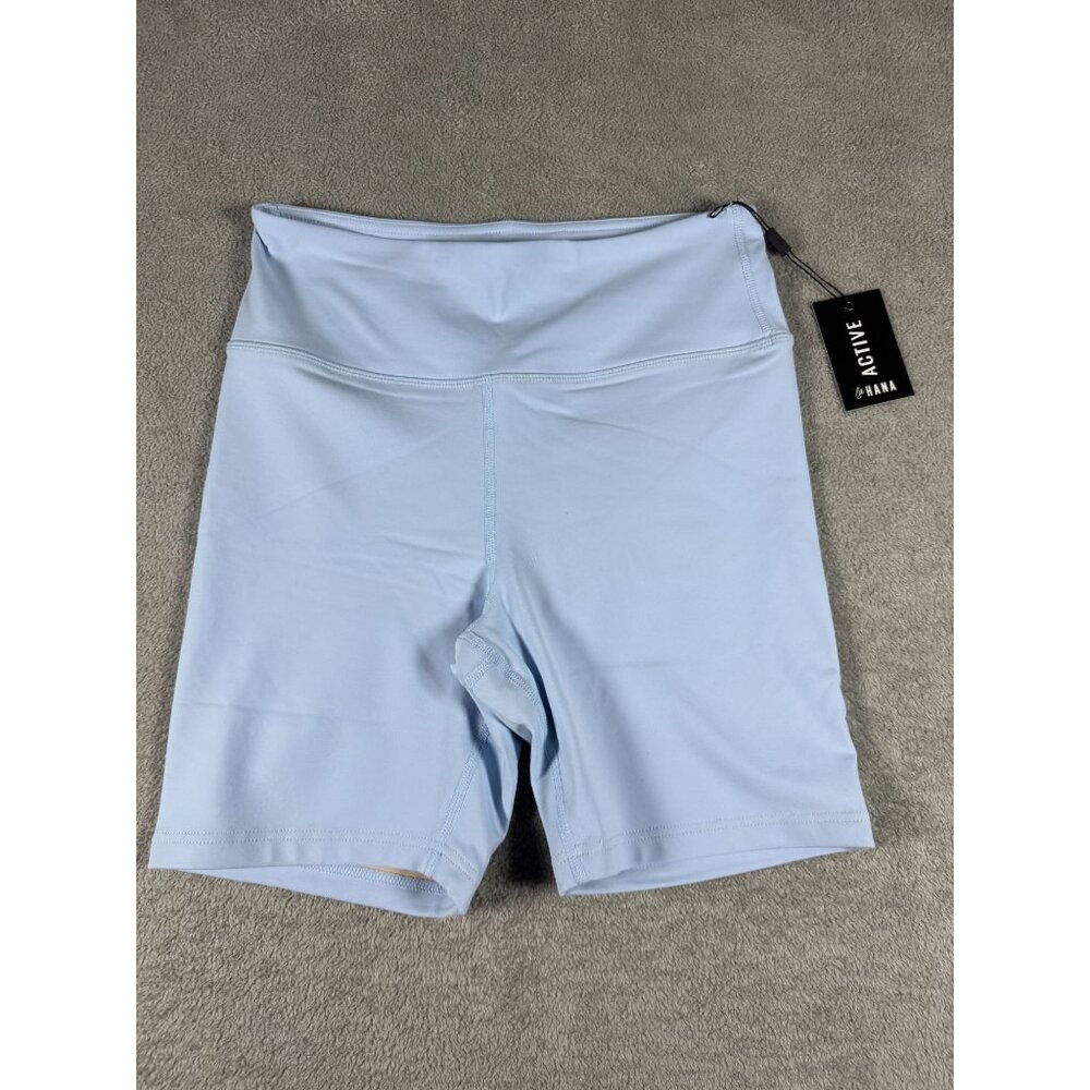 LaHana Active Light Blue High-Waist Biker Shorts Womens L Stretchy Fabric Ideal